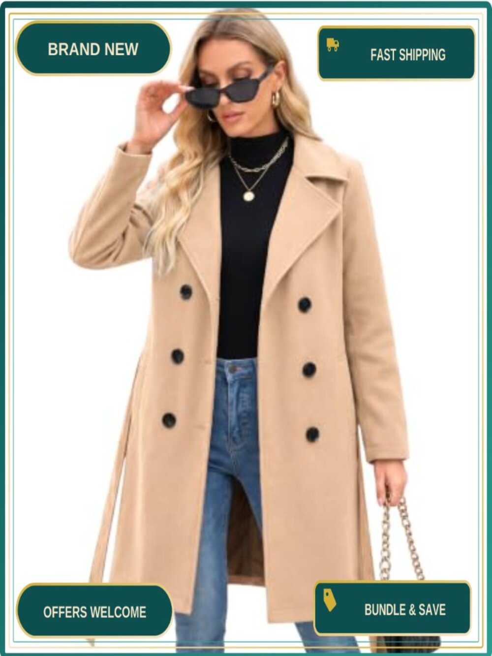 Steve Madden Faux Wool Double Breasted Trench Coat